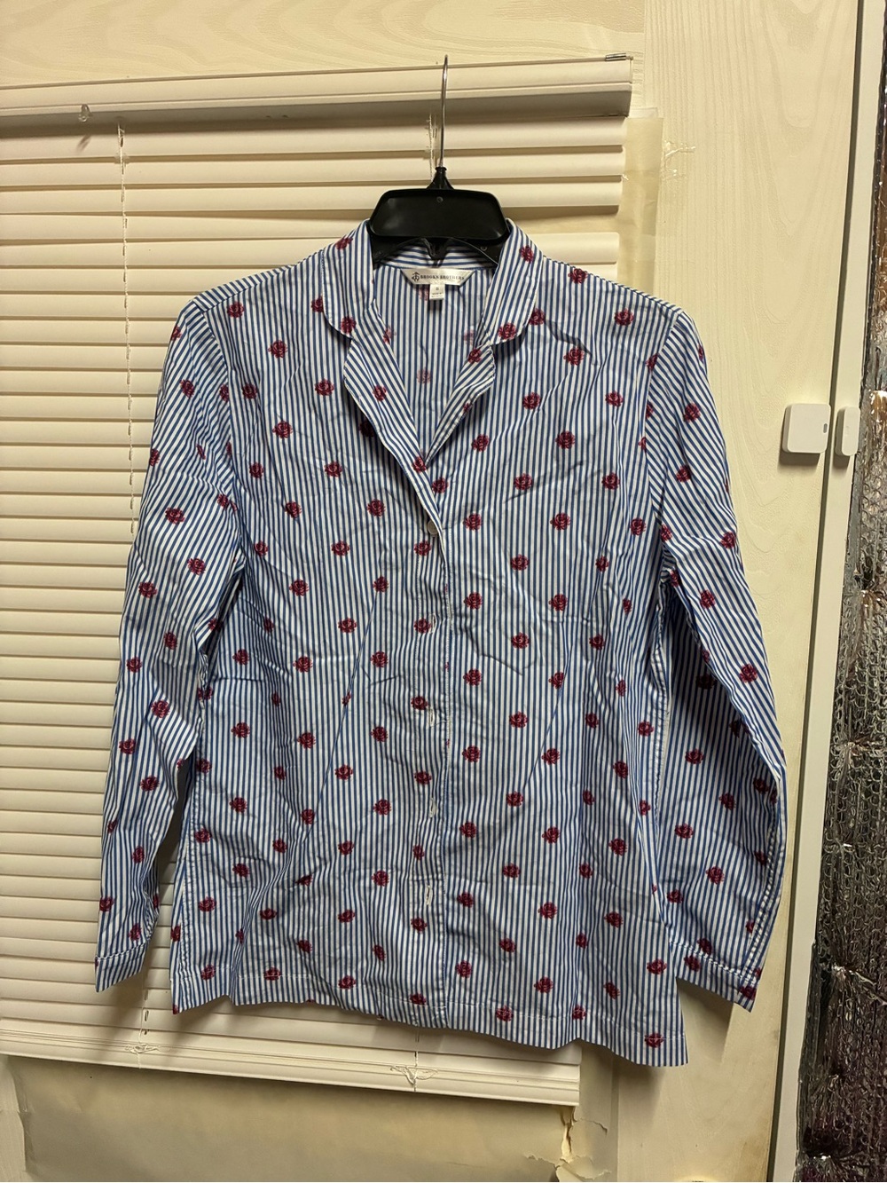 Brooks Brothers Blue Striped Shirt with Red Floral Motif - Men
